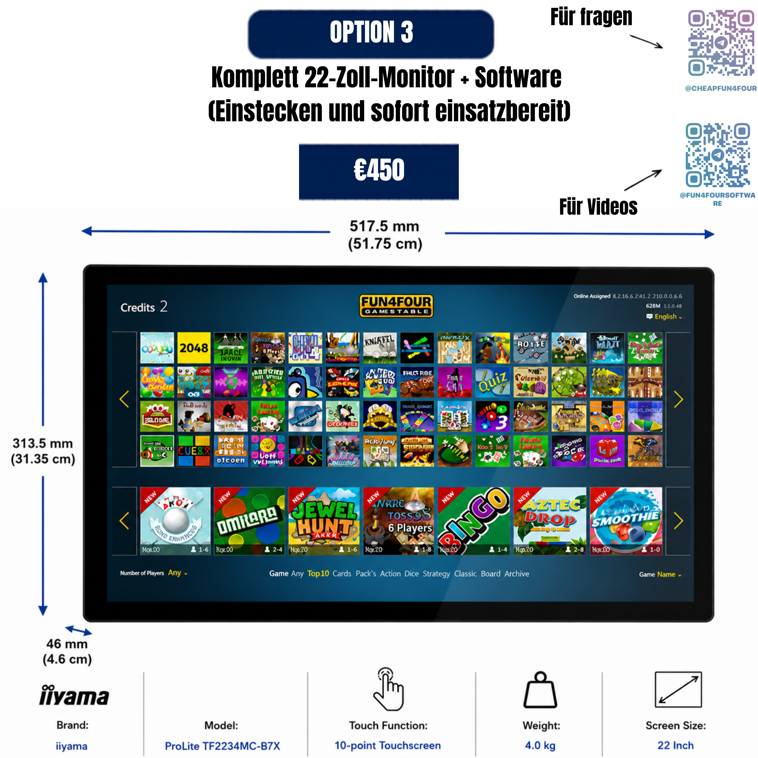 Option 3: 22 zoll monitor + software